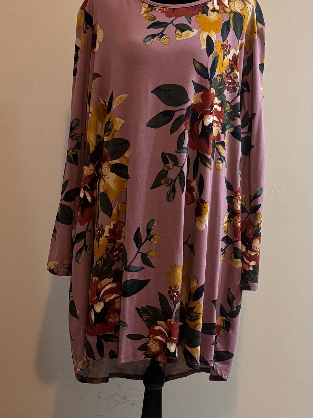 Mauve Floral Long Sleeve Tunic Dress